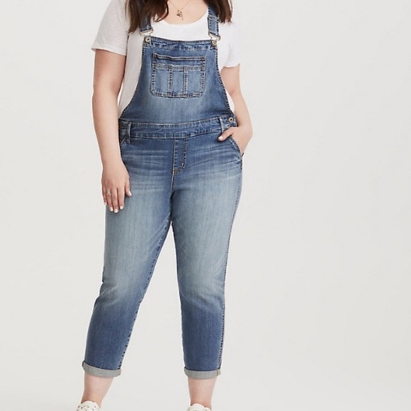 Torrid Boyfriend Cropped Denim Overalls 